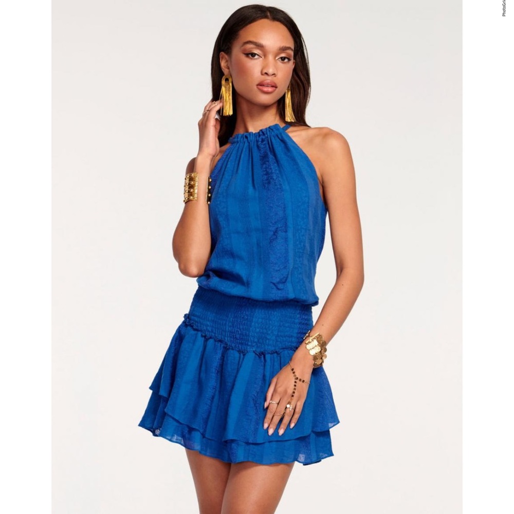 RAMY BROOK MARTINA HALTER MINI DRESS IN MOSAIC BLUE SIZE SMALL